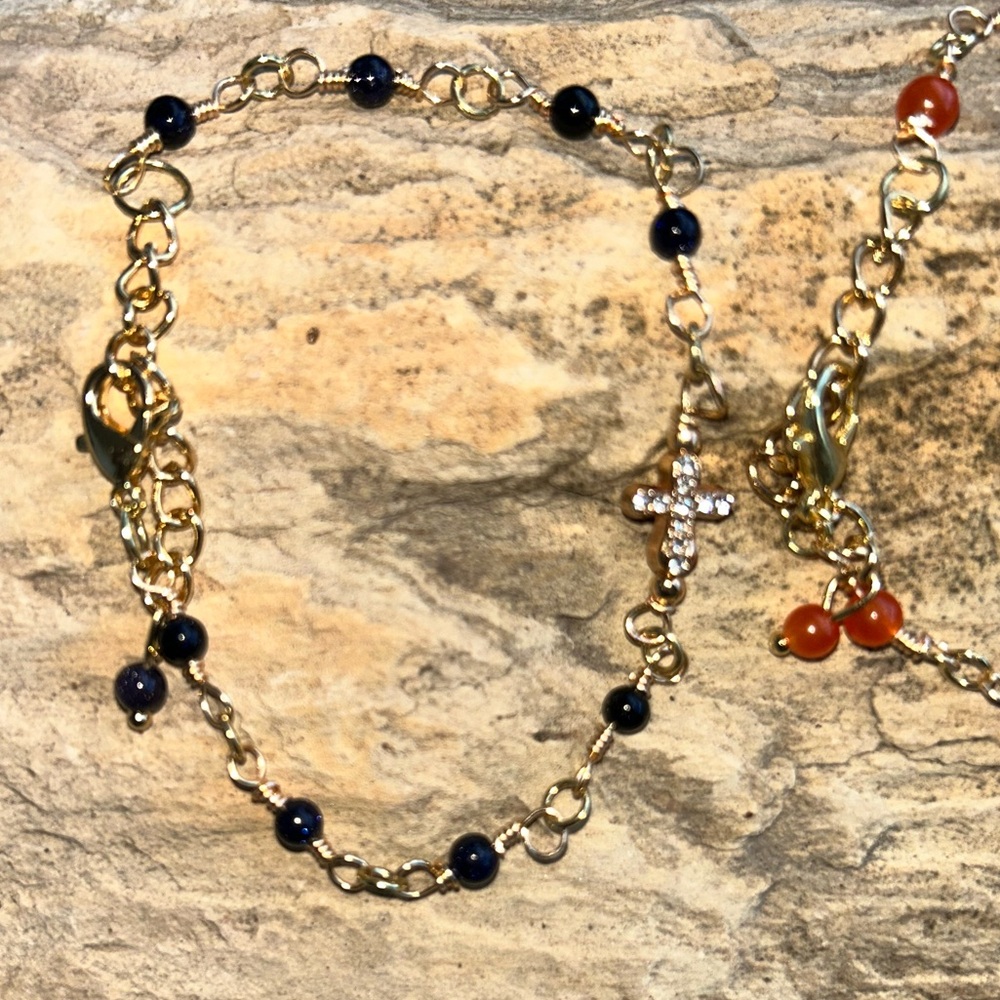 Pave cross semi precious stones artisan bracelet - Picture 3 of 3